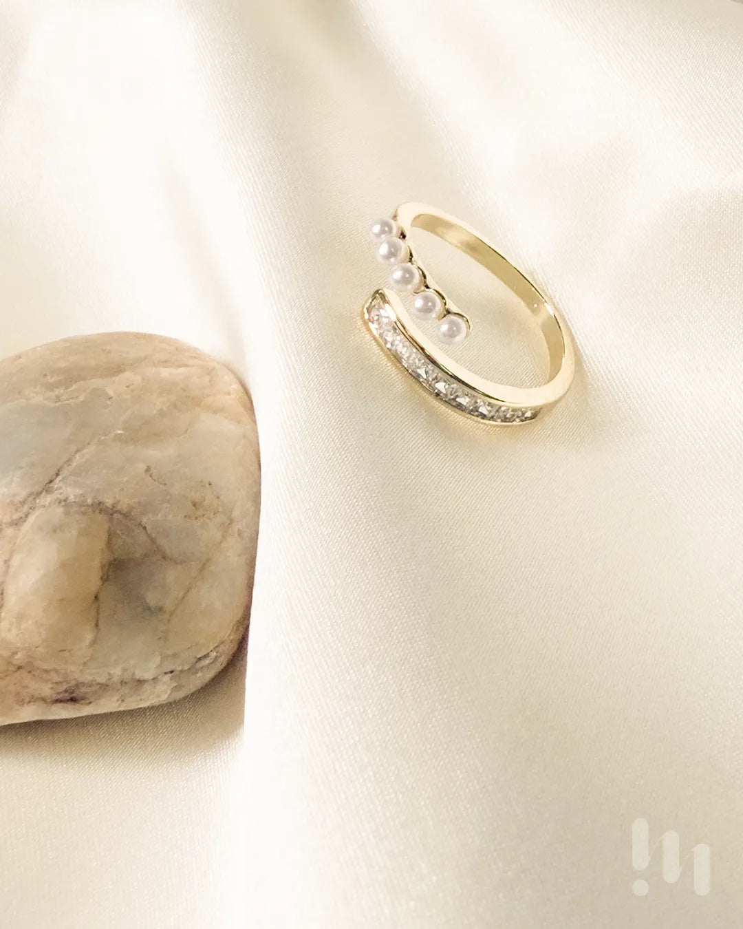 鋯石 珍珠可調式 戒指