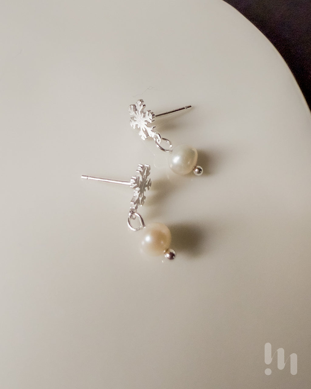 雪霧珍珠純銀耳環