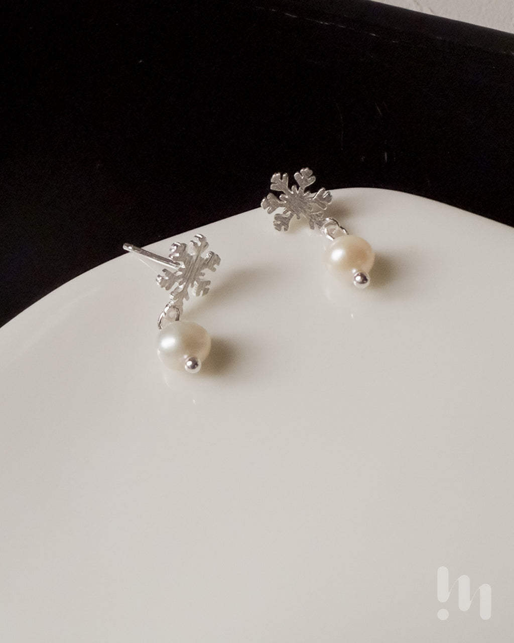 雪霧珍珠純銀耳環
