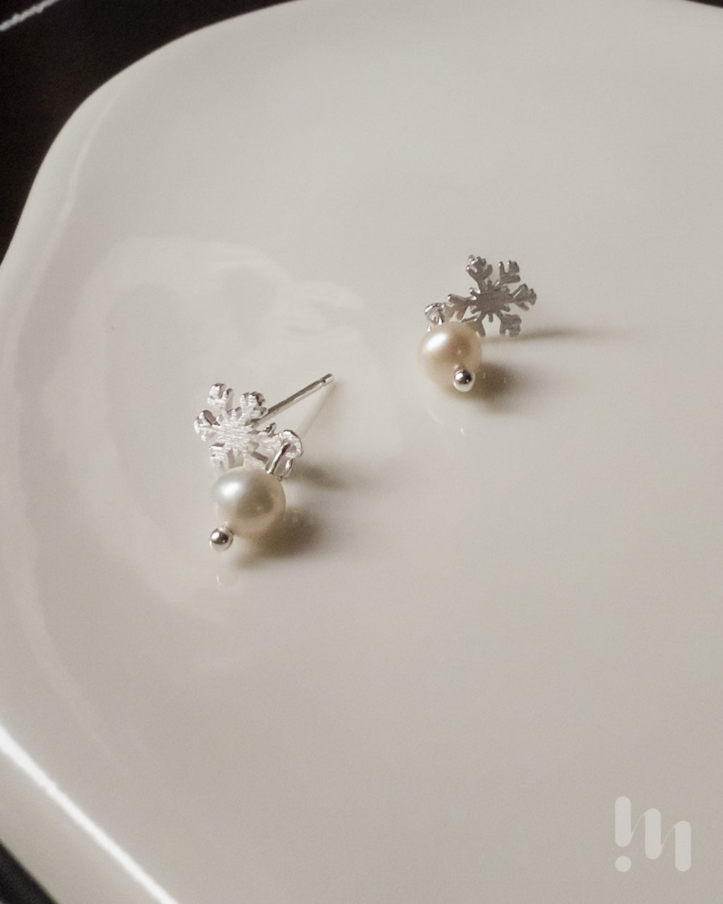 雪霧珍珠純銀耳環